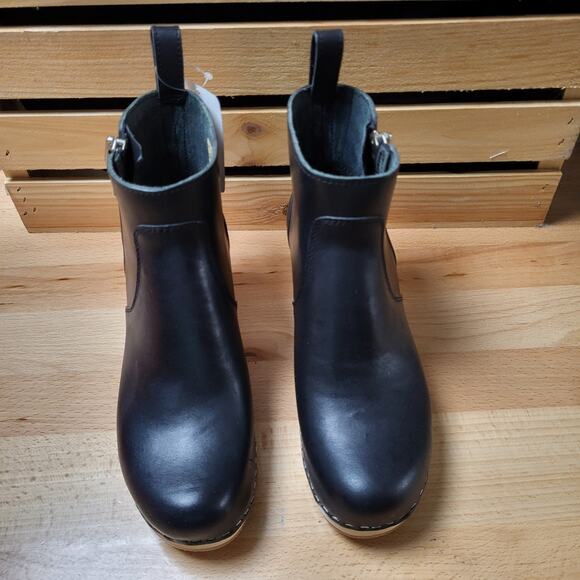 Swedish Hasbeens Zip It Emy Clog Boots in Black Smooth Leather NWT SZ EU 36 US 6 - Picture 5 of 13